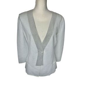 Armani Collezioni Women's Thick Knit Ribbed Jacket Silver White Italy Designer 8